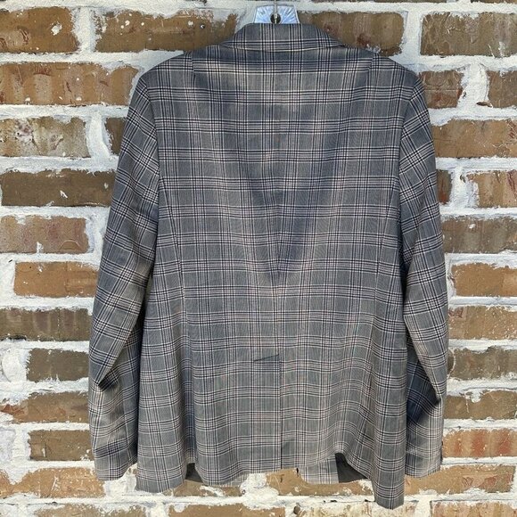 Banana Republic Blazer Long and Lean Jacket Plaid Gray Pink Wool Blend Sz 12 New - Picture 3 of 11